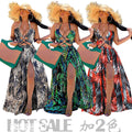 new arrival: cross-border e-commerce hot seller - halter neck maxi dress with digital print, european and american fashion style, flowy skirt, women's dress