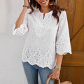 cross-border  fashion sexy lace v-neck spring/summer new arrival three-quarter sleeve blouse