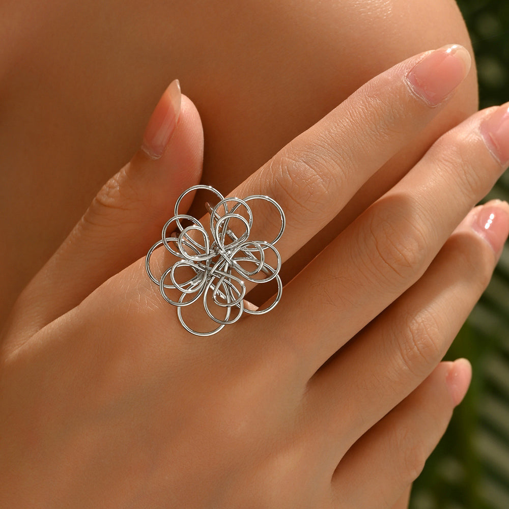 Multi-layered flower ring earrings wholesale cross-border niche design wrapped accessories irregular lines hollow bracelet for women