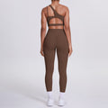 fashion double-sided nylon brushed single-shoulder yoga suit sports running fitness pants two-piece set for women
