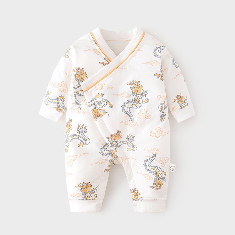 Babibele quilted jumpsuit thin cotton boneless khaki fall and winterpure cotton newborn 40g butterfly suit baby crawling suit