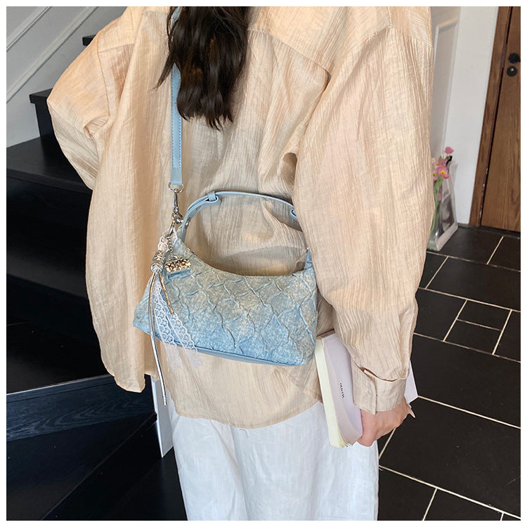 Cross-border denim bag women's summer 2025 new fashion niche messenger bag Korean version of high-end foreign style dumpling bag