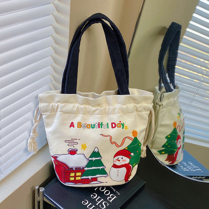 New Foreign Trade Spot Christmas Gift Bag Cartoon Santa Snowman Tote Bag Canvas Bag