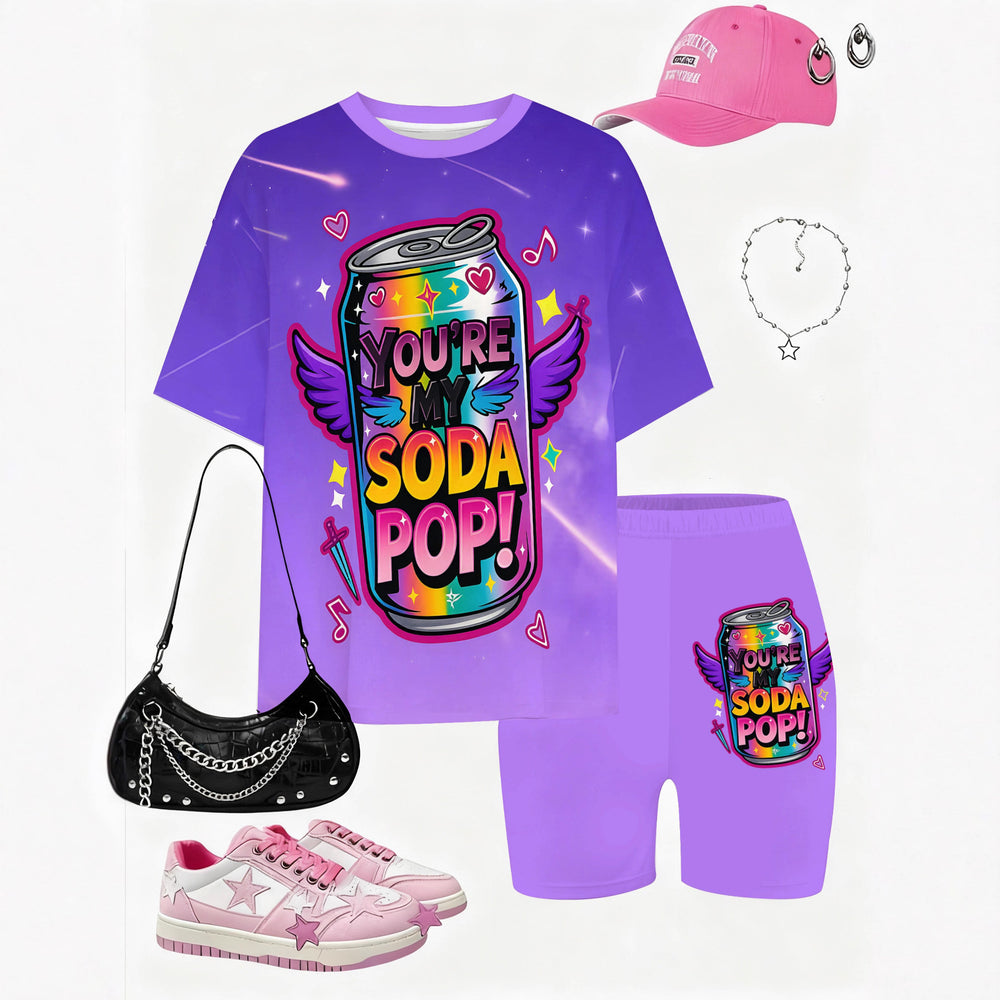 Witcher kpop short-sleeved shortssuit, spring and summerautumfashion girl short-sleeved shorts for going out