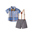 New british style boys' summer gentleman's first birthday outfit, kids' short-sleeve plaid shirt, boys' performance costume