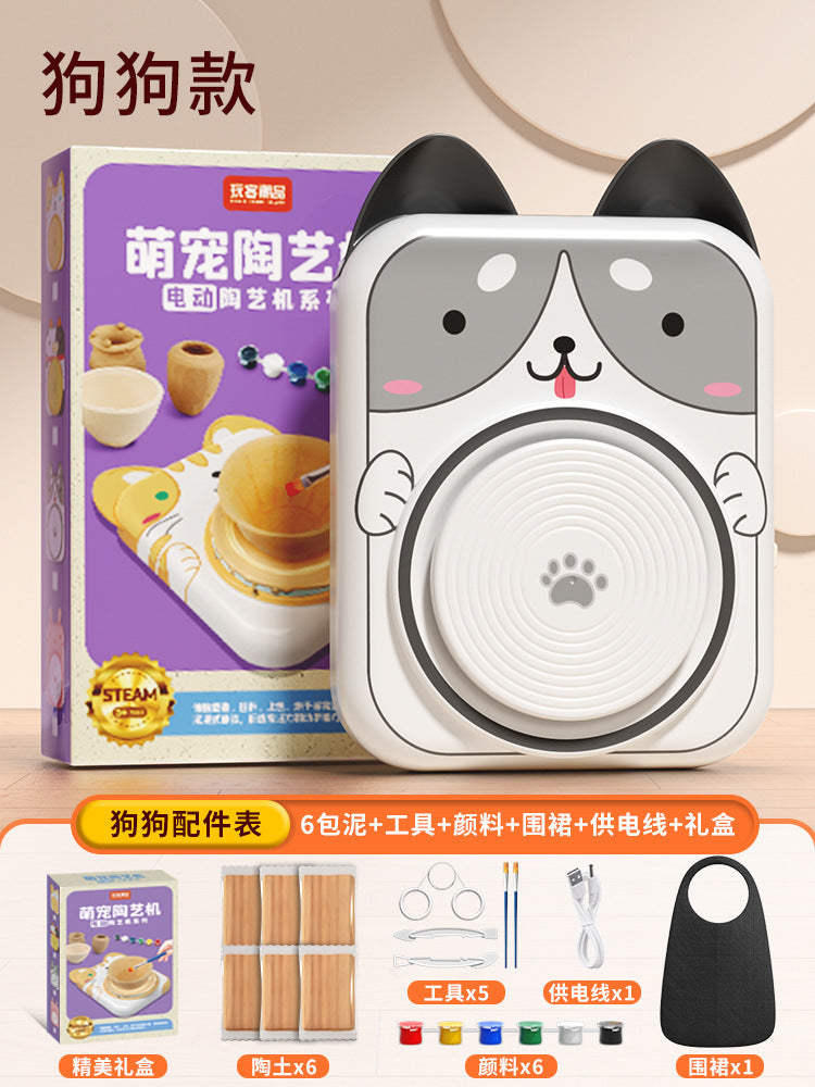 Electric pottery machine kids soft clay primary school students special tool suit ceramic handmade diy production toys