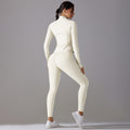Amazon's new stand-up collar zipper long sleeves yoga clothes high waist hip lifting tight pants naked running fitness suit