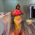 European and american cross-border women's fashion  autumn new arrival: off-the-shoulder irregular print top and slim-fit a-line skirt two-piece set