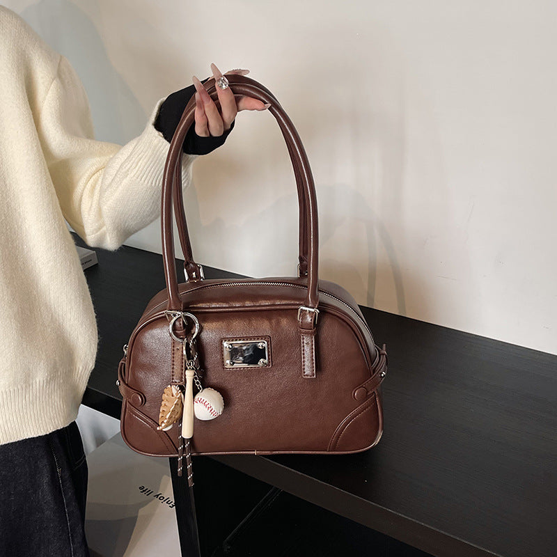 Cross-border high-end large-capacity bowling handbag women's 2025 new fashion texture shoulder bag handbag