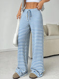 fall/winter  us & european cross-border women's new casual striped solid color elastic drawstring cotton straight-leg pants