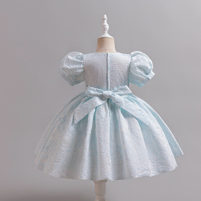 Girls' formal dress - puff sleeve, court style, short princess dress with bow - perfect for little hosts and young children