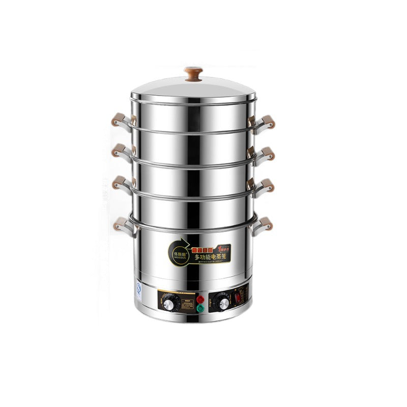 Electric steamer for home use - three-tier, multi-layer, large capacity stainless steel electric steamer - steaming and cooking all-in-one pot - commercial multi-function