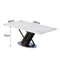 Direct from the factory: customizable, small-space, modern minimalist dining table with a luxurious rock slab top and stainless steel frame