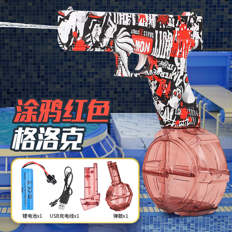 graffiti electric glock continuous water gun charging large capacity summer beach outdoor kids water gun toy