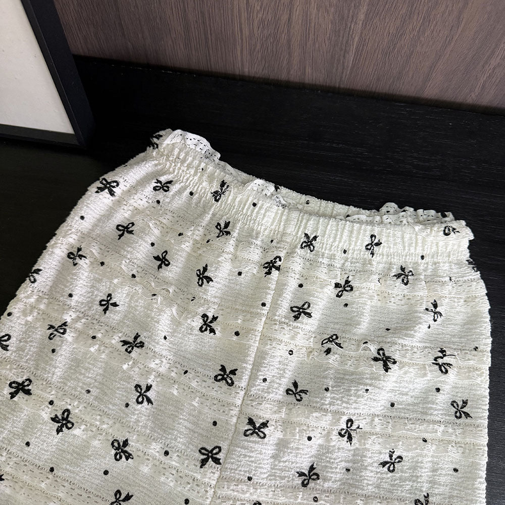 Girls' short-sleeve outfit:  summer new arrival - stylish korean style bow top and wide-leg pants set for kids