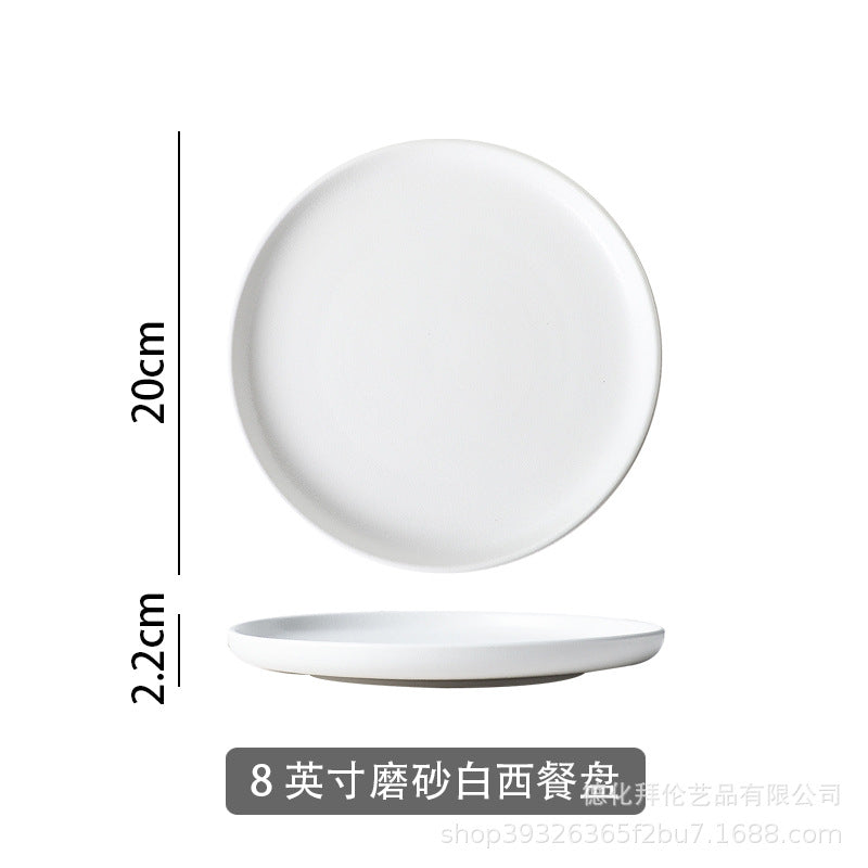 Ceramic matte white western dinner plate, matte steak plate, wear-resistant pasta plate, gold-rimmed matte dinner plate - wholesale from manufacturer