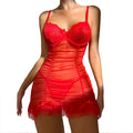 European and american summer new sexy lingerie nightclub see-through ruched slip dress thong lace temptation 2611