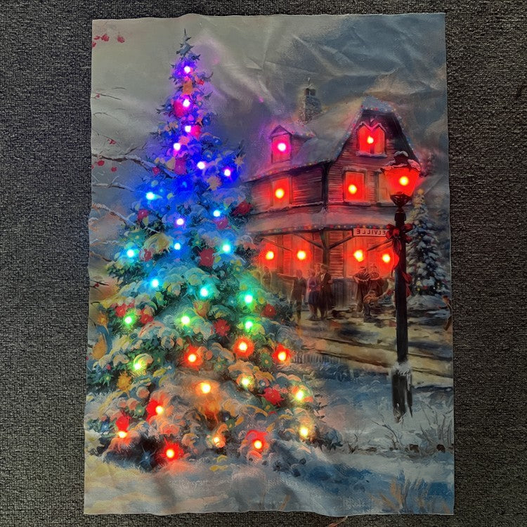 Cross-border Christmas decoration background canvas painting lights, holiday decoration dormitory led lighting, room layout, hanging paintings customization