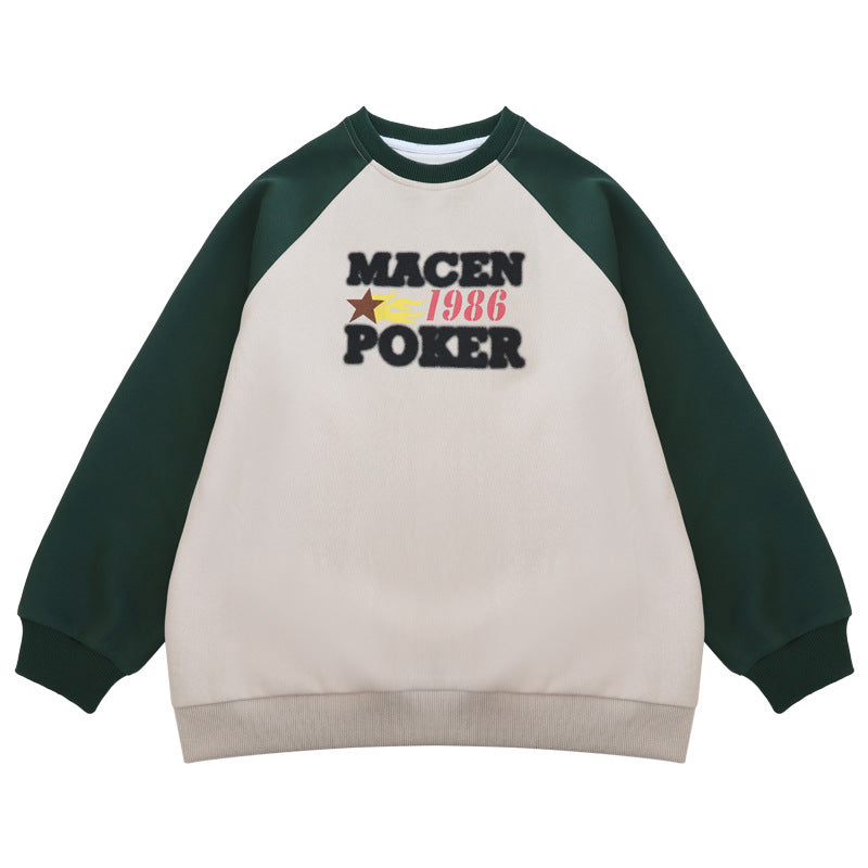 Girls' sweatshirt - new autumn  collection - casual, loose-fit crewneck top with color block raglan sleeves and print - suitable for mid-to-large children - perfect for spring and autumn