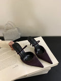 2026 spring rhinestone-embellished silk satin pointed-toe stiletto heel mules - women's closed-toe low-cut half-slipper, european & american style