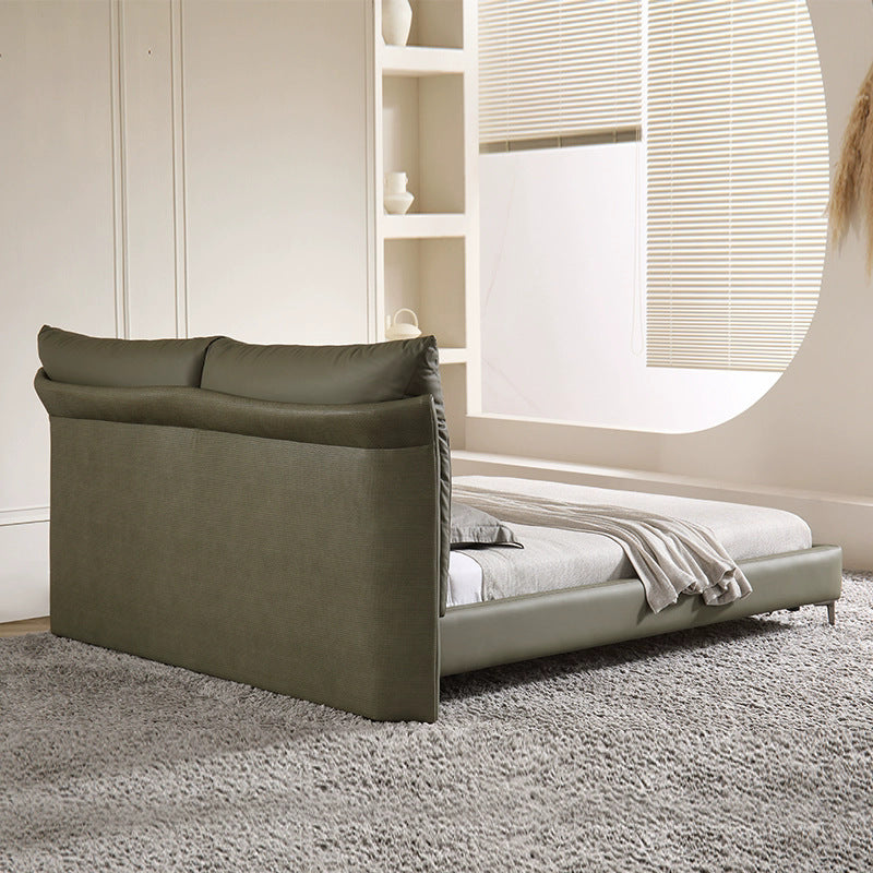 Made in foshan, leather art bed, large family double genuine leather bed, for home, secondary bedroom, accessible luxury classy soft bed, master bedroom