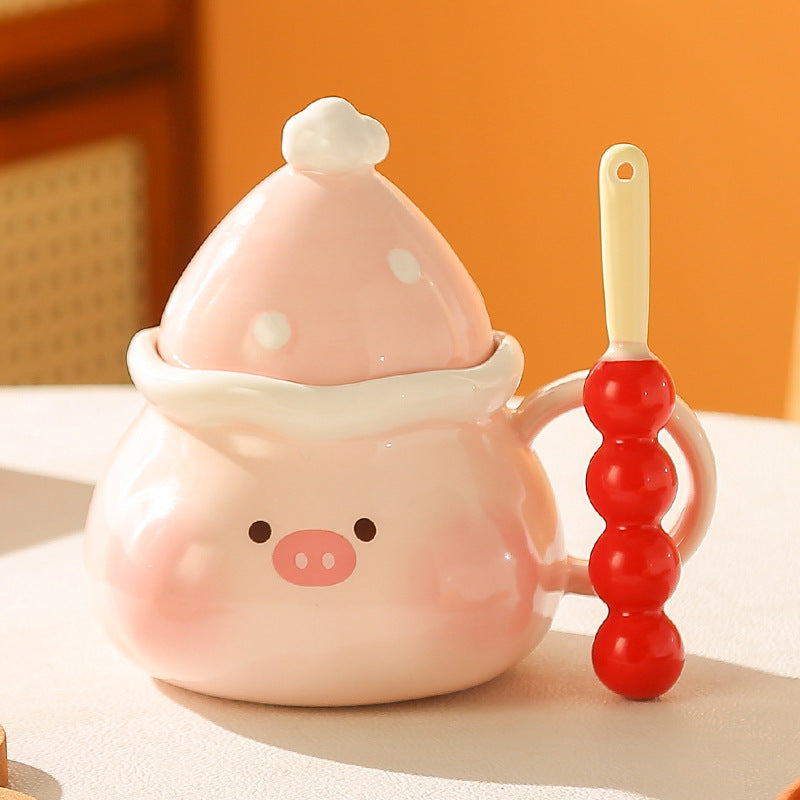 Creative cute piglet ceramic mug with lid - perfect birthday gift, office-friendly, high-style water cup - wholesale available