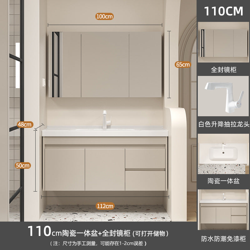 Ceramic all-in-one basin bathroom combination solid wood bathroom wash basin wash basin wash basin cream style
