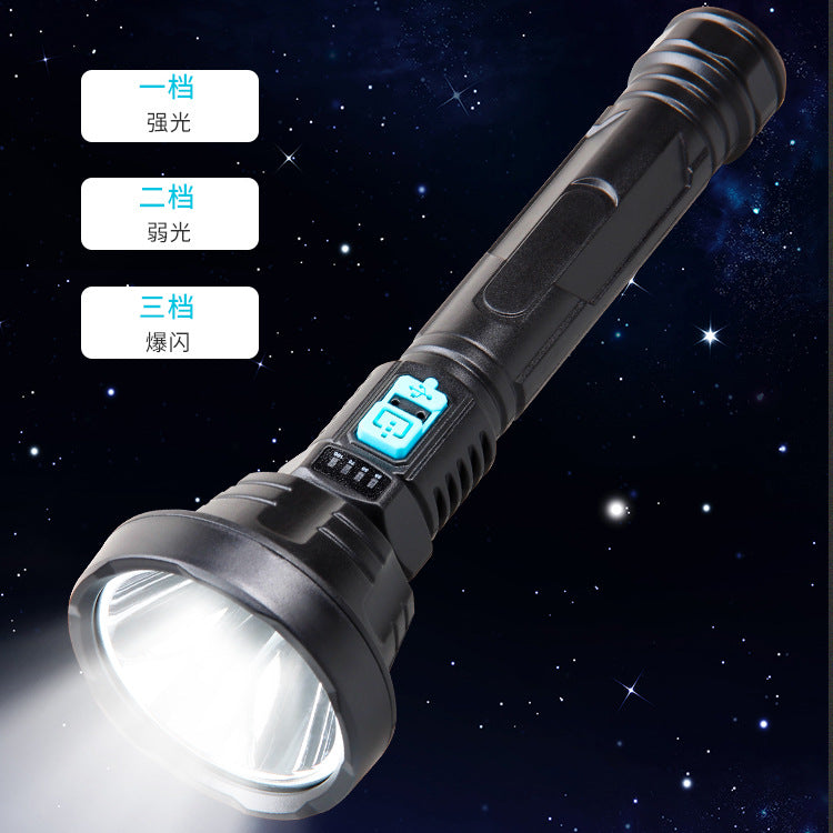 Cross-border new flashlight strong light USB charging outdoor long-range shooting long battery life household LED power display wholesale flashlight