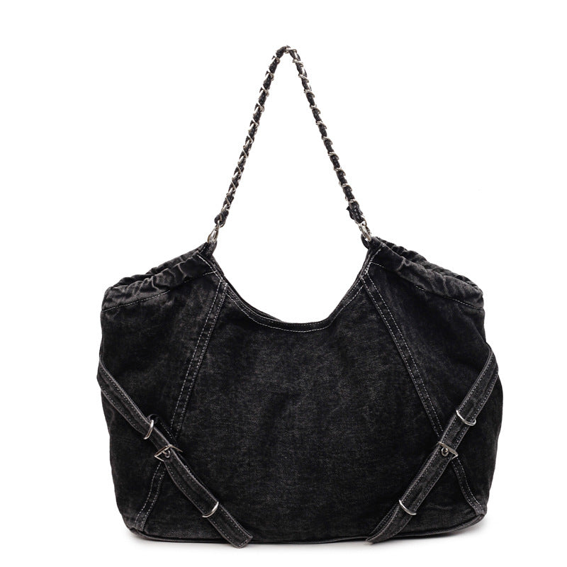 Autumn new arrival: large capacity denim tote bag - british style student school bag, shoulder bag, niche trendy handbag