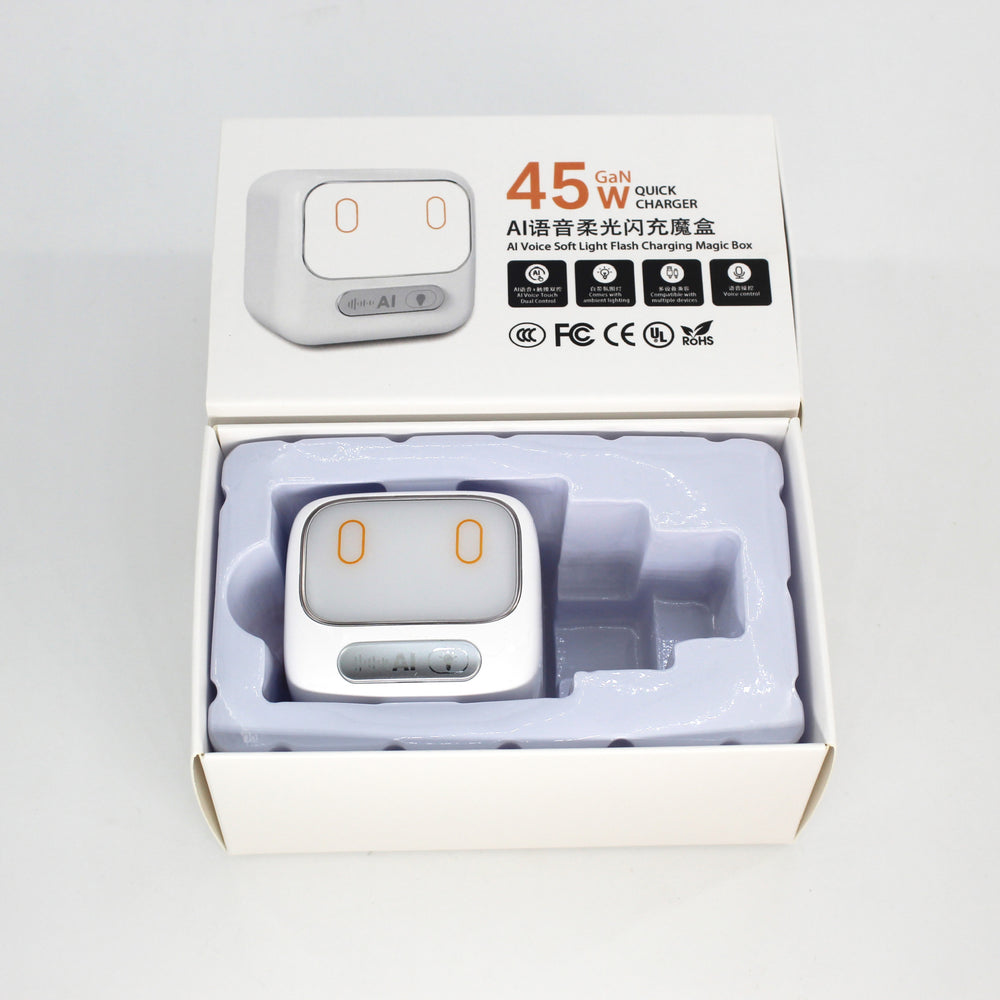 ai voice 45w gan charger - compatible with apple ipad, macbook, voice-activated fast charging adapter