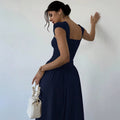 european and american summer new arrival: square neck, waist-defining, elegant maxi dress