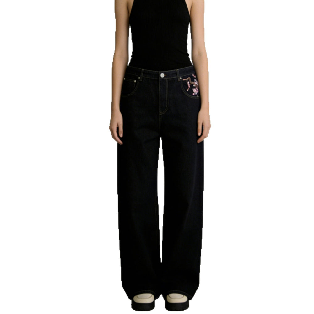 Fashionembroiderjeans women's new style hot selling exportstylish street loose workwear pants washed straight-legjeans