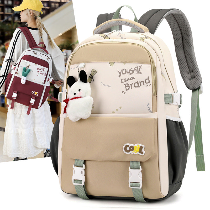 Junior high school schoolbag female ins college style primary school students 5th-6th grade backpack cute splicing American retro backpack
