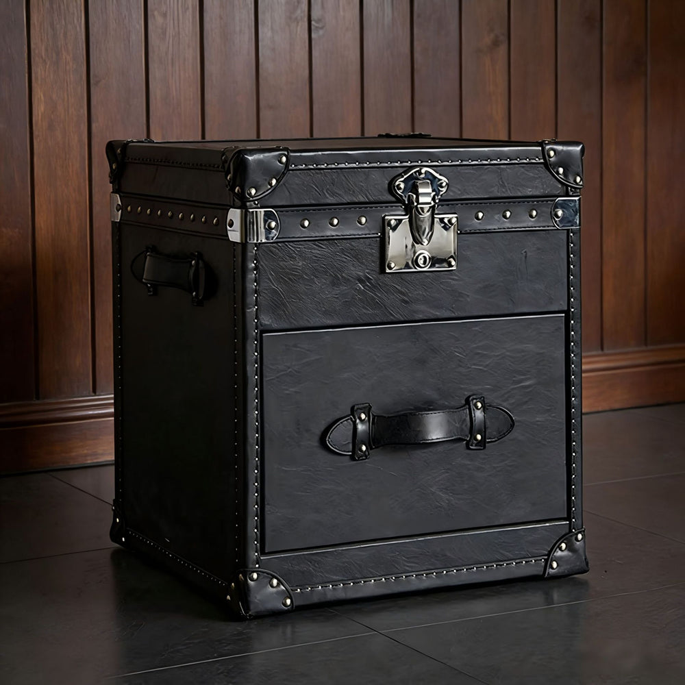 Medieval style leather box cabinet american retro sofa side cabinet creative living room box storage cabinet cigar bar side table