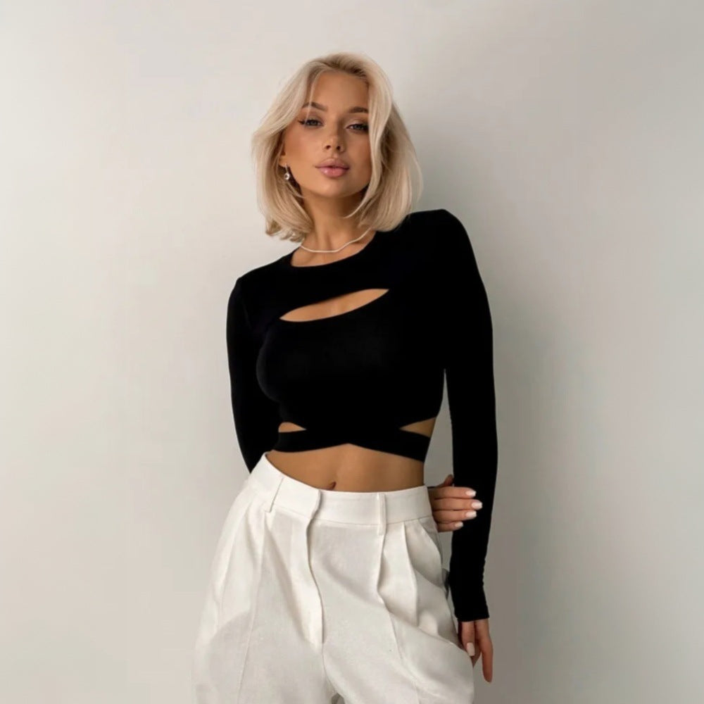 Amazon cross-border women's instrendy style fake two-piece t-shirt  spring and summer new style silm navel-baring shorttops