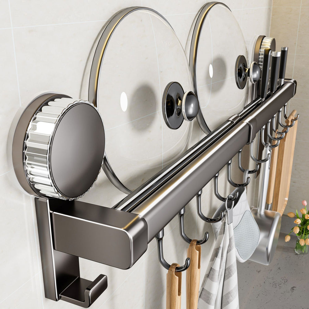 Suction cup kitchen hook punch-free hanging rod knife holder spatula spoon knife multi-functional storage rack wall-mounted storage
