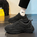 Pure black men's shoes spring 2025 new arrival work safety shoes non-slipabrasion resistantmen running sports dad shoes thick sole