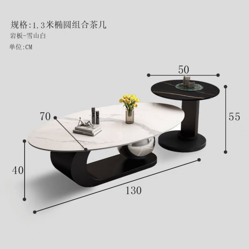 Sintered stone coffee table - italian-inspired light luxury living room set, oval modern design for small spaces, black and white high-end coffee table combination