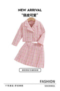 Girls' plaid tweed two-piece outfit: sweet & chic pink gingham style for cross-border e-commerce