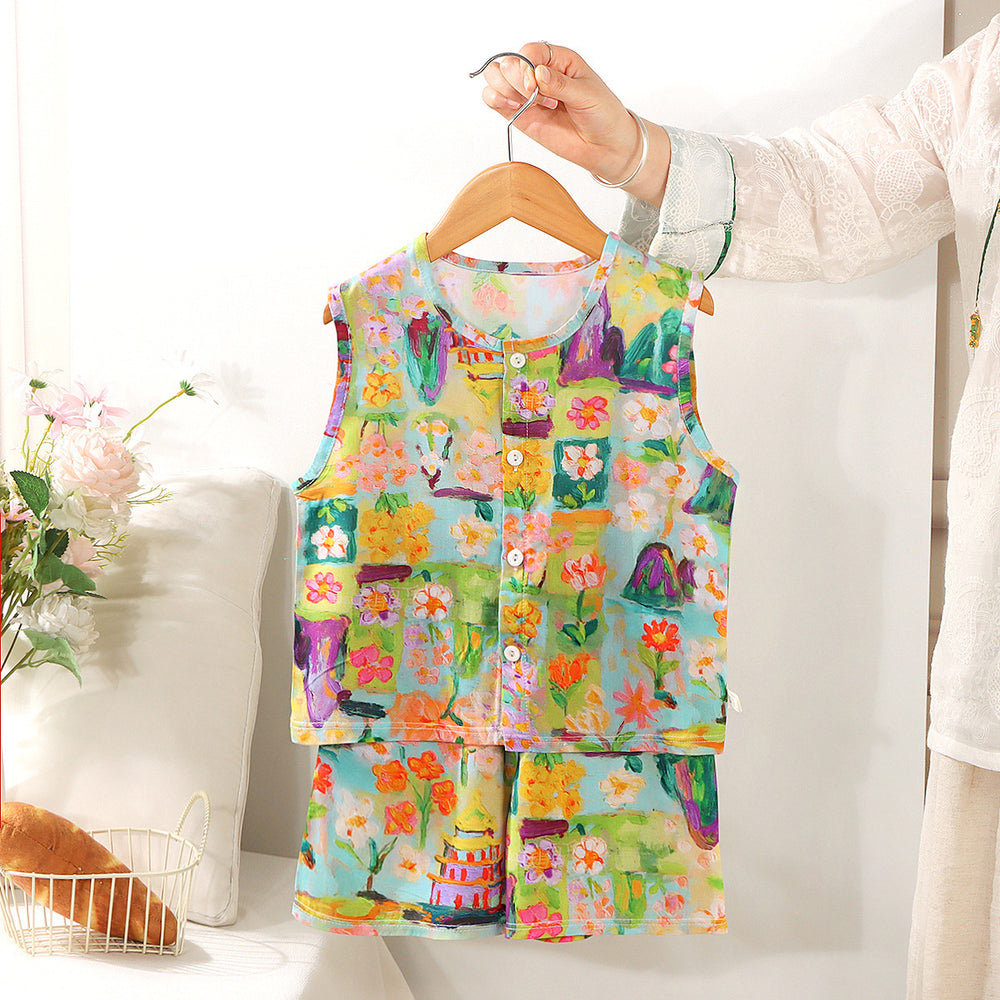 Kids' tank top pajama set - new summer sleeveless shorts loungewear for boys and girls