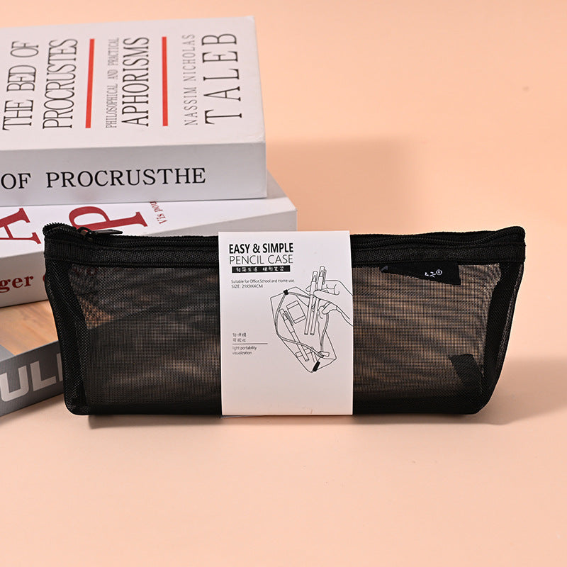 Factory direct sales three-dimensional large-capacity student pencil bag, simple transparent mesh stationery box, triangular universal stationery bag