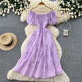 French chic off-the-shoulder bubble sleeve a-line dress - women's summer slimming, figure-flattering, elegant vacation maxi dress