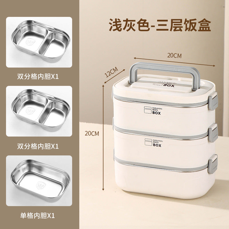 304 stainless steel thermal insulation lunch box can be heated in microwave oven, multi-layer bento box, portable and divided lunch box for office workers