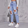 Amazon  distressed jeans for women - new european and american trendy washed ripped high-waisted straight-leg pants