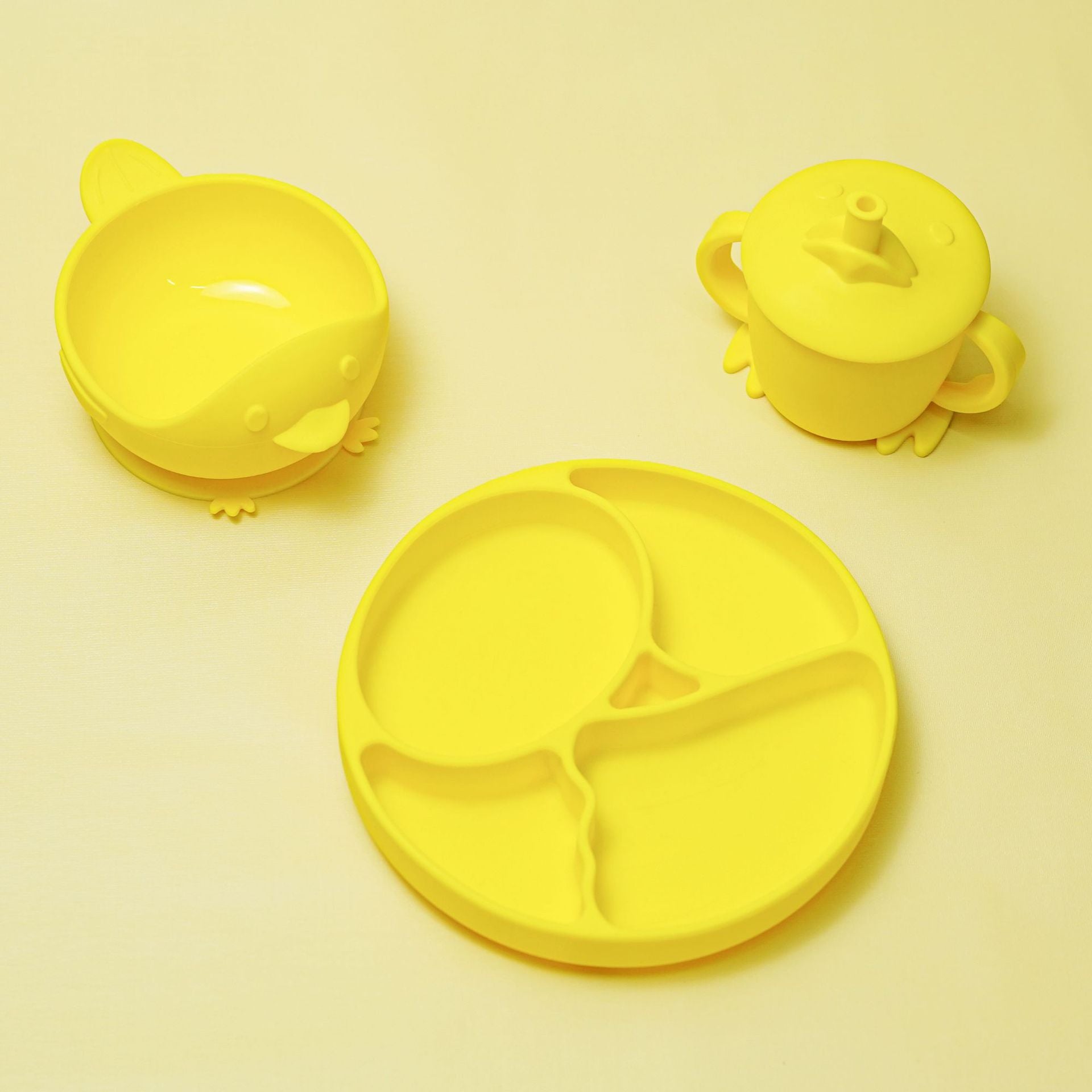 Children's tableware feeding set Baby silicone bowl Fork spoon Baby food supplement bowl Plate Food grade silicone plate