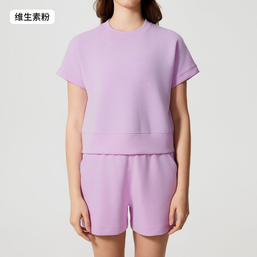 Women's casual activewear set: loose-fit breathable short-sleeve t-shirt & air layer shorts - perfect for yoga & workout