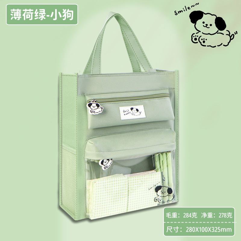 Primary and secondary school students high-value solid color tutoring bag waterproof file bag children's tutoring bag cartoon transparent art bag