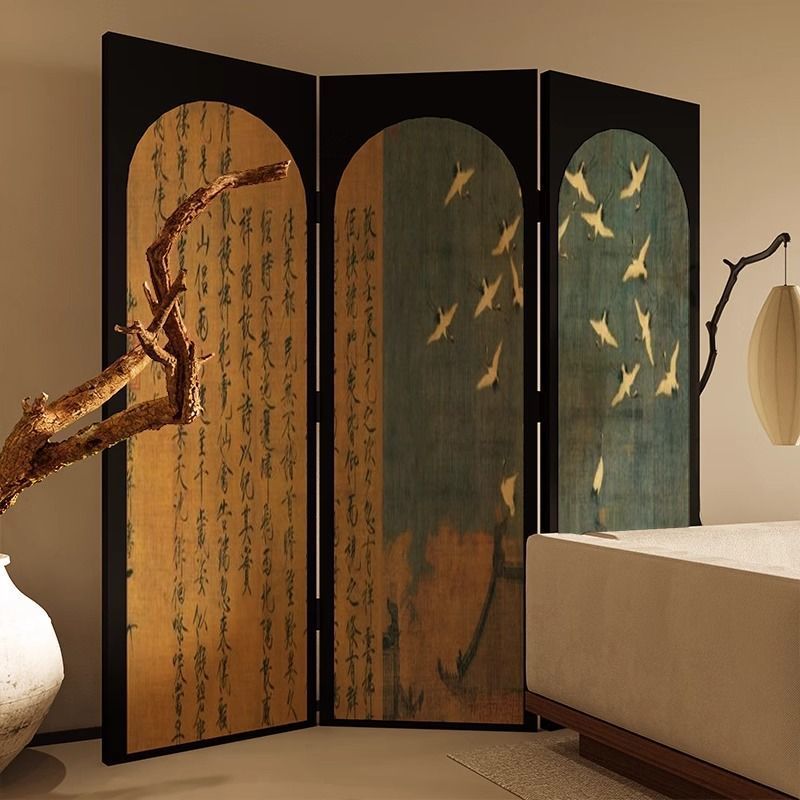 Oriental aesthetics neoclassical screen foldablemovable living room entrance tea room bedroom bedside song weizong crane folding screen