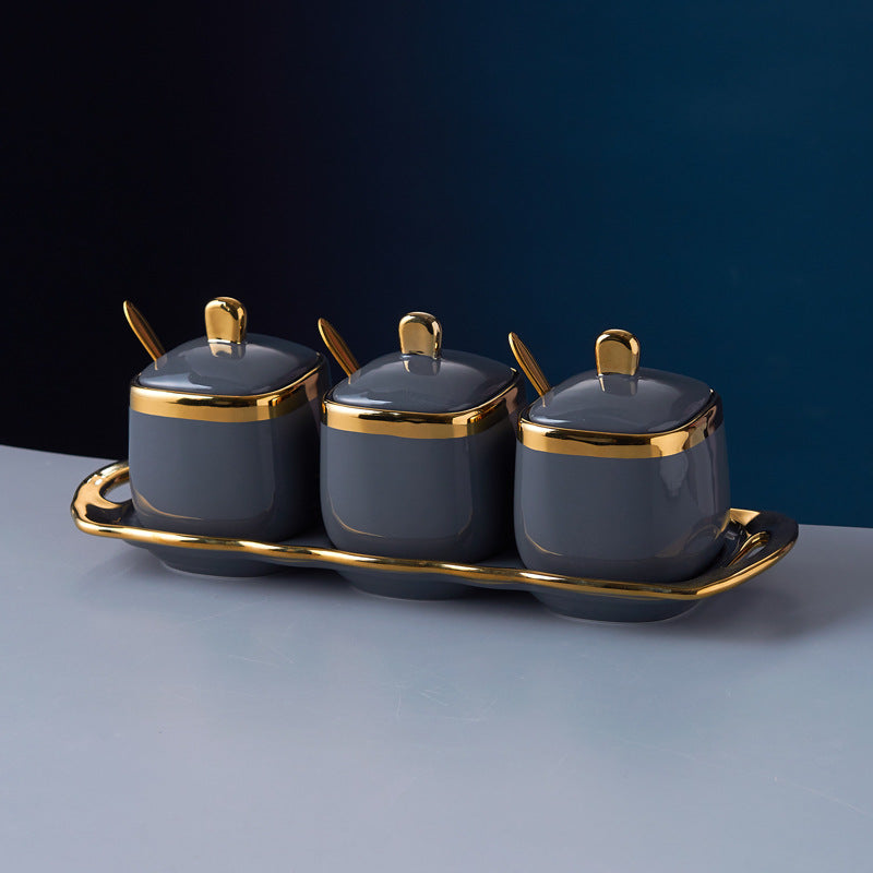 Luxury ceramic spice jar set - kitchen utensils, seasoning bottles, salt shakers, creative chili spice container set - wholesale