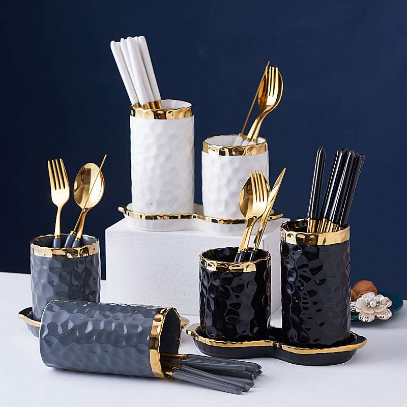 Nordic creative ceramic chopstick cage drain tableware knife fork spoon chopsticks kitchen storage tube for home drain chopstick cage tube